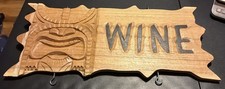 Vintage Hand Carved Wood Tiki Bar Sign  WINE   Polynesian  Hawaii  Hawaiian