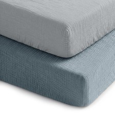 100 Muslin Crib Fitted Sheet 2 Pack, Pacific Blue and Heather - 100 Cotton,...