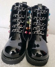 Kurt Geiger Boots Girls Shoes Size 8 Kids Black Jeweled Silver Chain