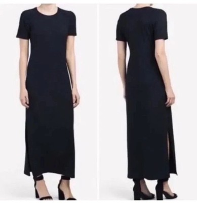 Elie Tahari womens Black Ribbed Knit Slit Long Midi Maxi Dress size Small $145