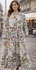 Madison a'Amelie Parisian Boho Stamped-Print Long Sleeve Maxi Dress