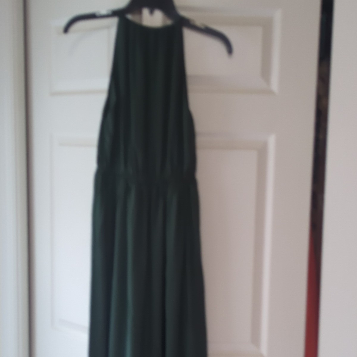 h&m green dress satin Sleeveless High Neck Solid polyester long Women's Size 2 W-SS25-D3