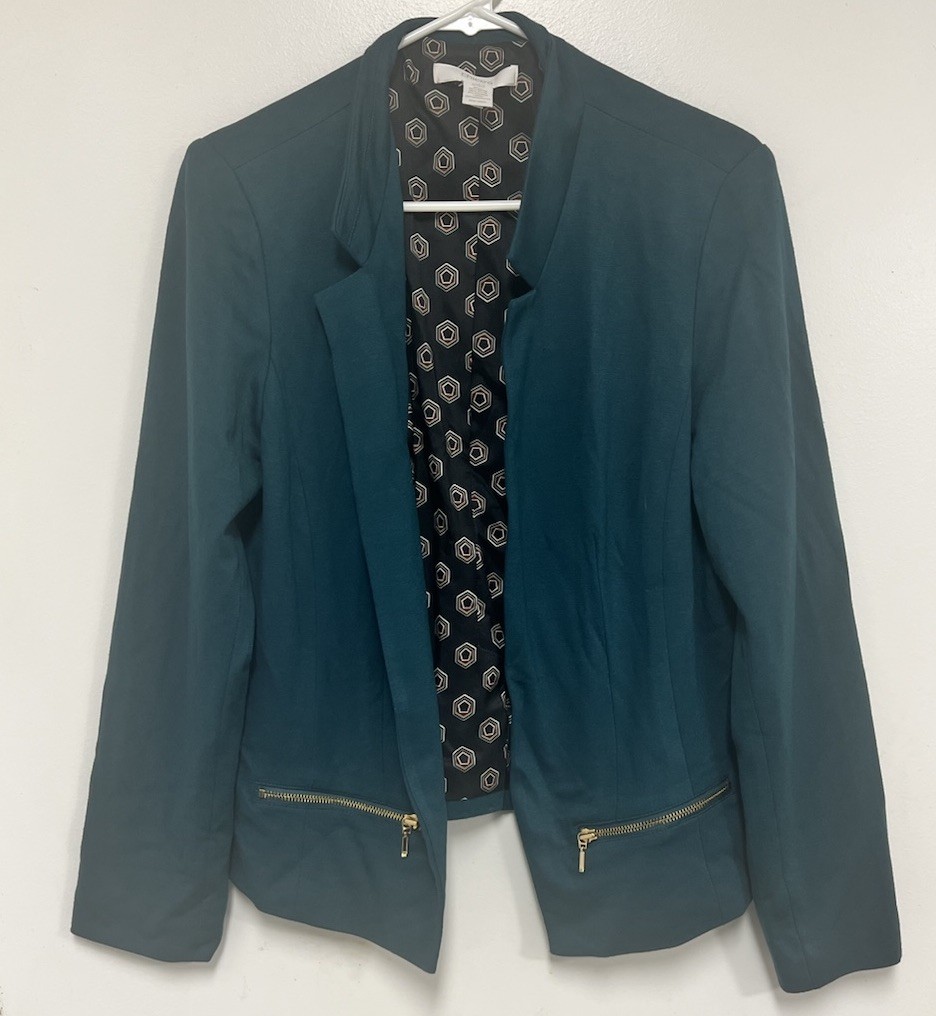 Chico's Blazer Jacket  Solid Green Open Front Lin… - image 1