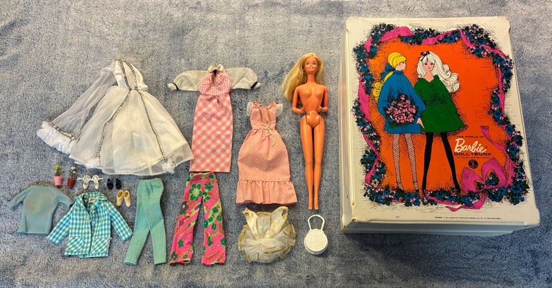 1966 Vintage Blonde Barbie (Taiwan) with Earrings, Case, Outfits & Accessories