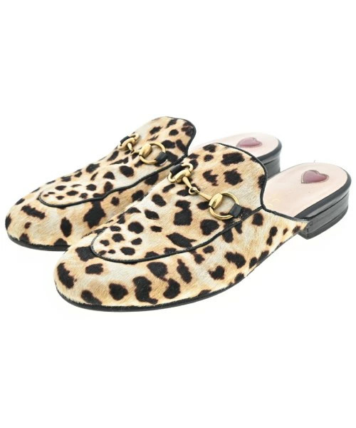 GUCCI Sandals Women's EU35 1/2 (approx. 22cm) Beige x Brown (Leopard Print)