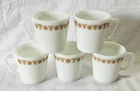 5 Vintage PYREX- BUTTERFLY GOLD Corning Coffee Tea Cups/ Mugs D Handle