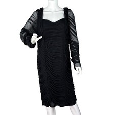 FASHION NOVA Sheath Dress Bodycon Mesh Long Sleeve Ruched Goth Vamp Black Sz 3X