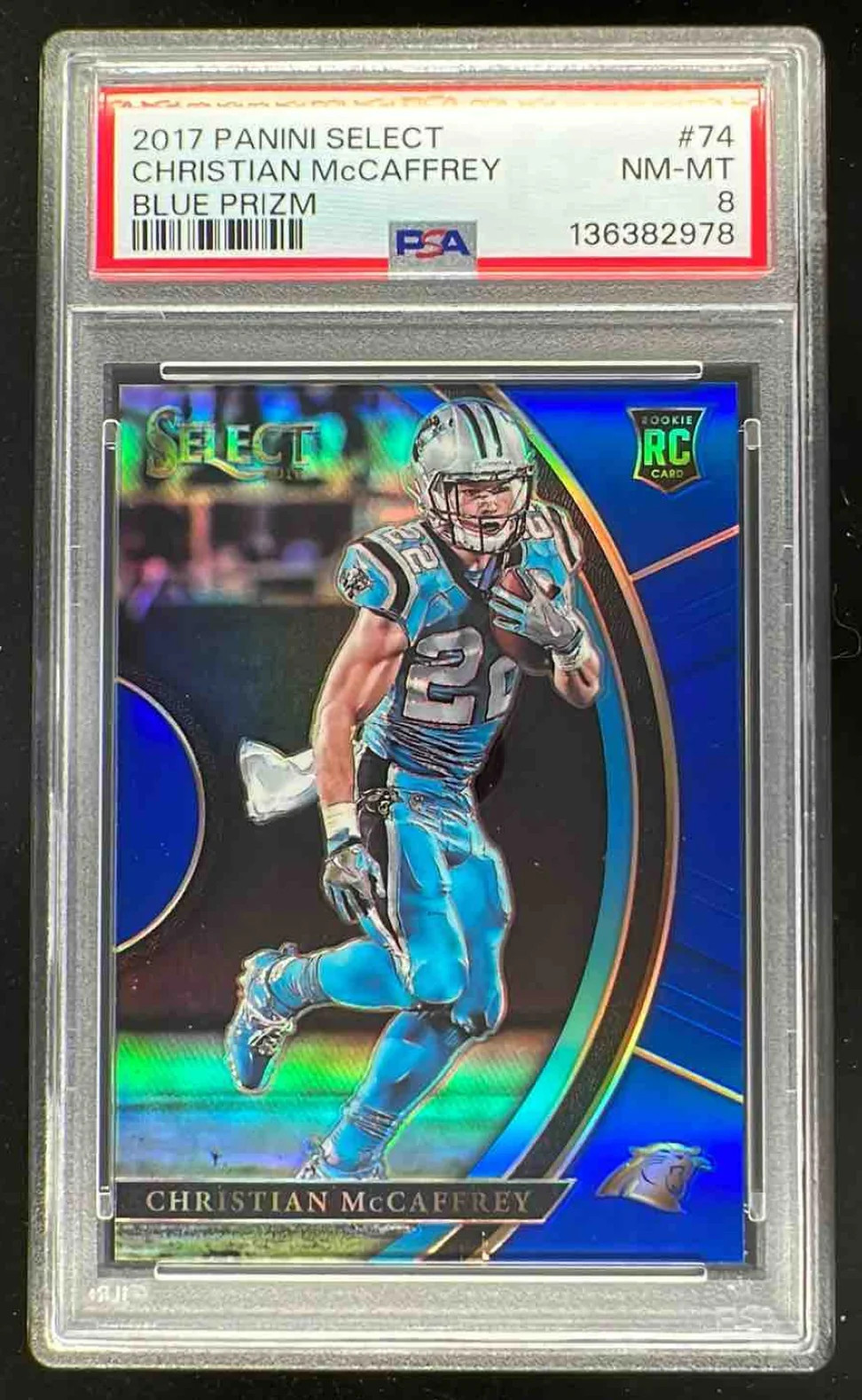 2017 Panini Select Blue #74 Christian McCaffrey RC Concourse /149 PSA 8