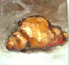 Croissant Original Oil Painting Kitchen Wall Art Wall Decor Canvas 6x6 inches