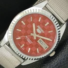 MENS VINTAGE REFURBISHED SEIKO 5 AUTOMATIC JAPAN RED COLOR DIAL WATCH a440371-6