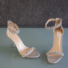 Betsey Johnson SB-Angie Rhinestone Heels 7M Silver Bridal Sandal Stiletto Zip