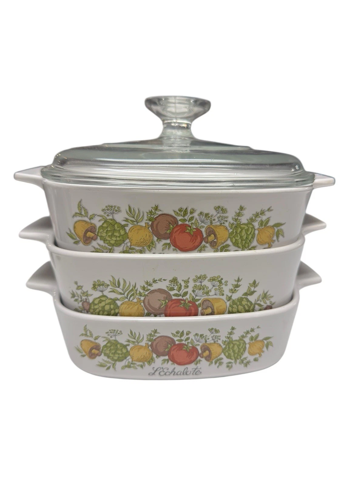 Corning Ware L’Echalote Casserole Lot 1 & 1.5 Qt w Pyrex Lid Vintage