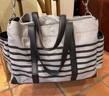 Pottery Barn Kids Classic Diaper Bag with Gray  Black Stripes and Changing Mat