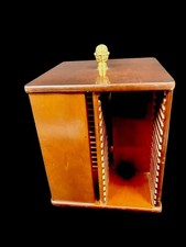 VTG BOMBAY LARGE CHERRY WOOD BRASS CD HOLDER STORAGE ROTATING SWIVEL HOLDS 64