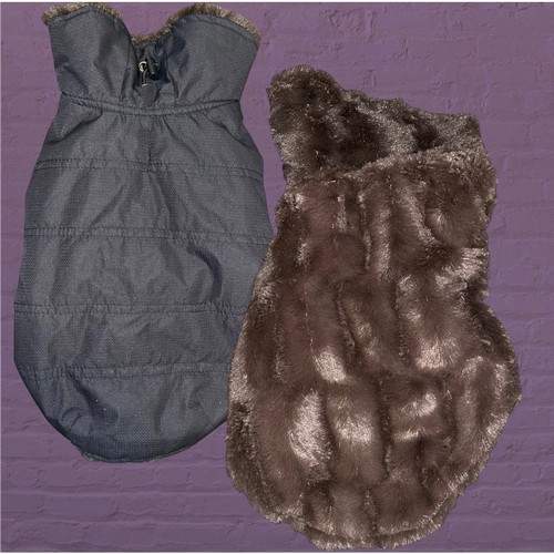 Bed Bath & Beyond Dog Puffer Vest Small Luxury Faux Fur Jacket Reversible Black