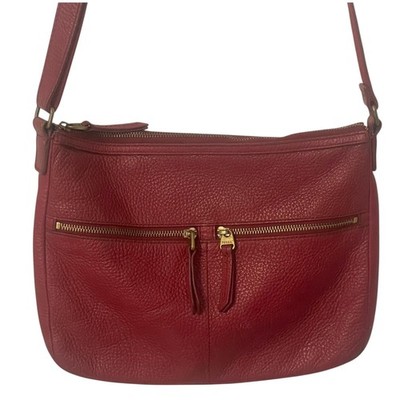 Fossil Erin Crossbody Bag Womens Red Pebbled Leather Top Zip Handbag Purse