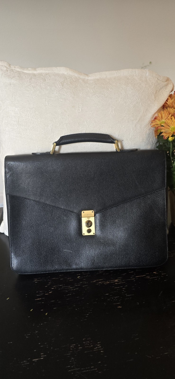 Chanel Caviar Briefcase Vintage Black Leather Authentic-image