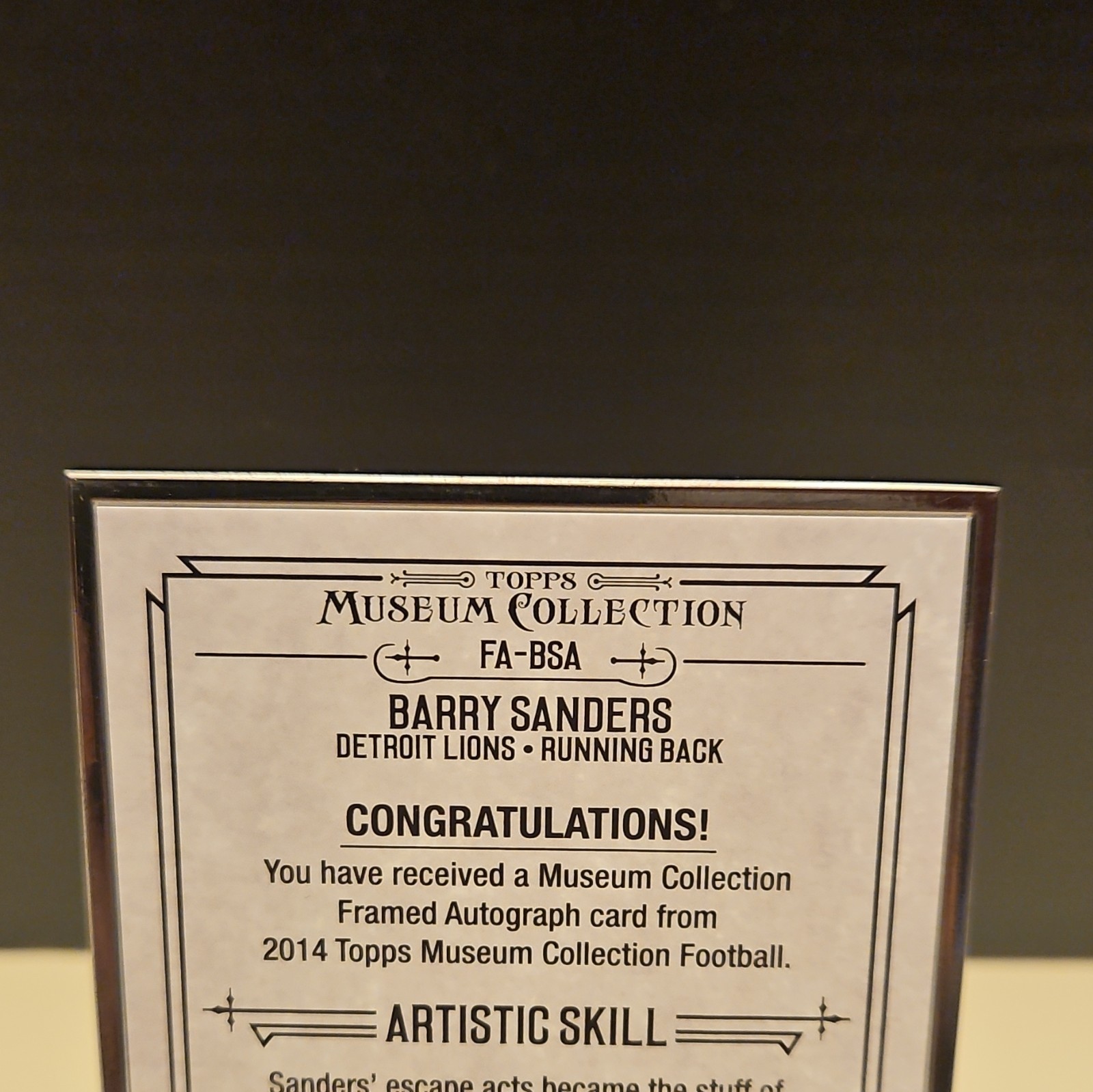 Topps 2014 Museum Collection Football Barry Sanders Lions Framed Auto FA-BSA 1/1 view 8