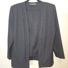 Vintage Casablanca Black Beaded 2 Piece Jacket  Pants Set Size 10 Made USA