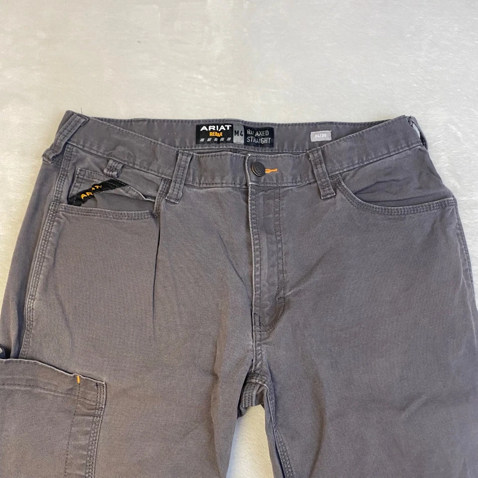 Pantalones de trabajo relajados de pierna recta Ariat REBAR M4 para hombre talla 34x29 gris Foto 2 de 4