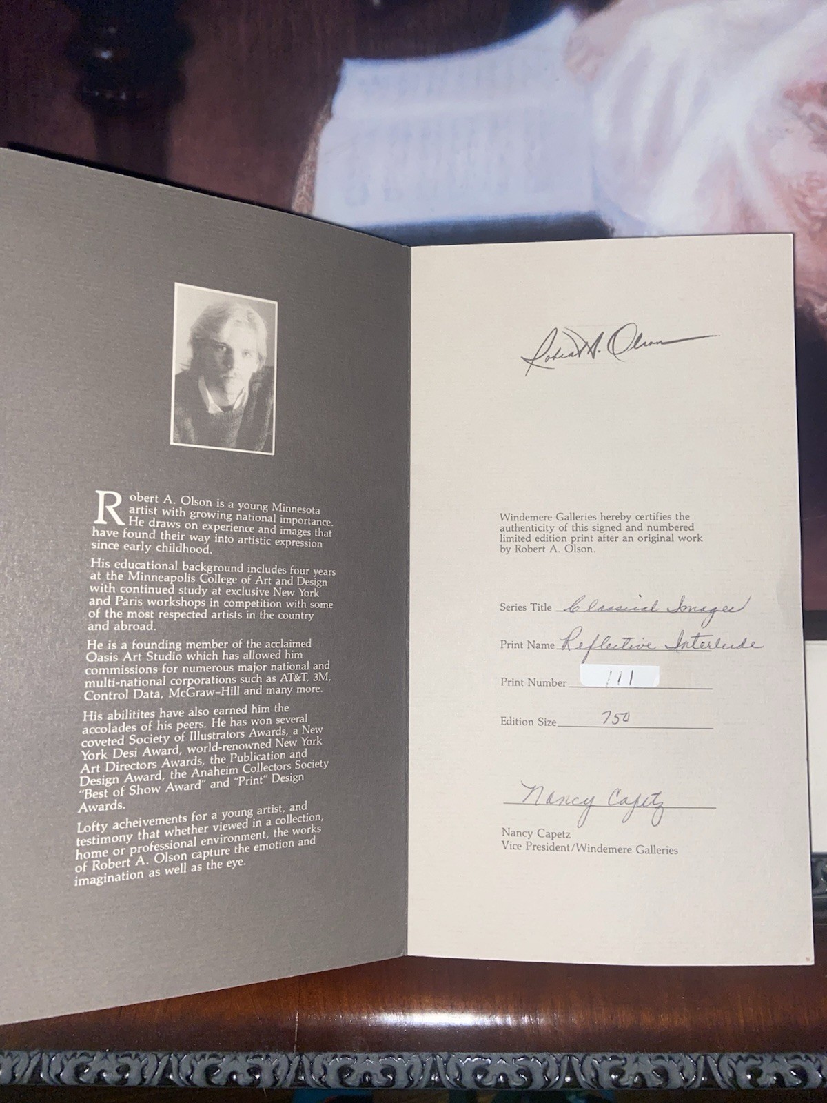 Robert Olson print (Only) Reflective Interlude, Signed numbered 21"x 21" 111/750