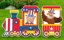 Patriotic Uncle Sam  Eagle Train Yard Stakes Durable Plastic July 4th 20"H 724