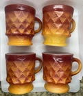 Vintage Anchor Hocking Fire King Kimberly Diamond Red Orange 4 Assorted Mugs