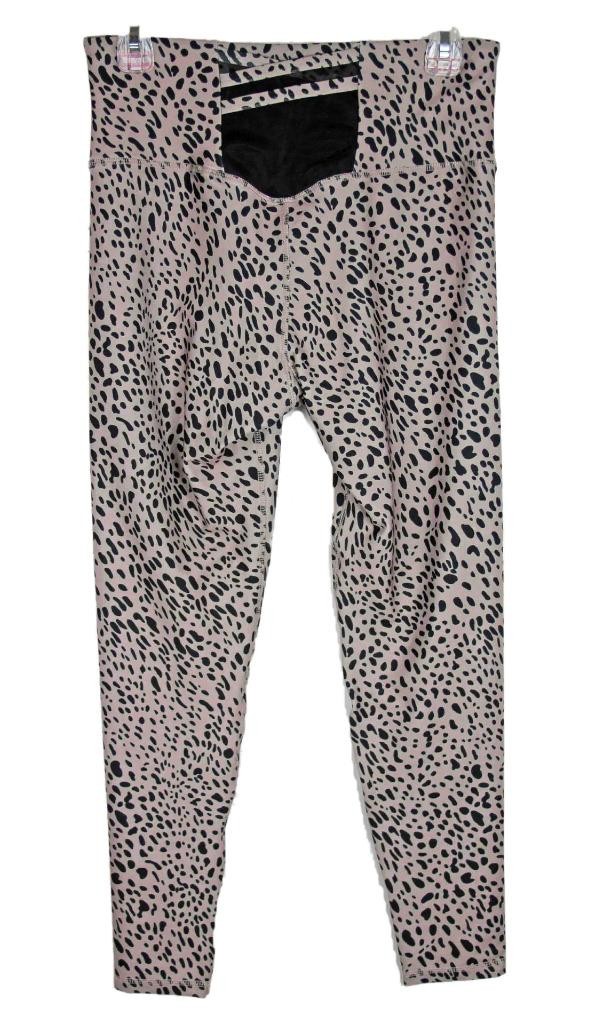 Ebb & Flow Womens L Leggings Pants High Rise Casual Fitness Mauve Leopard NEW