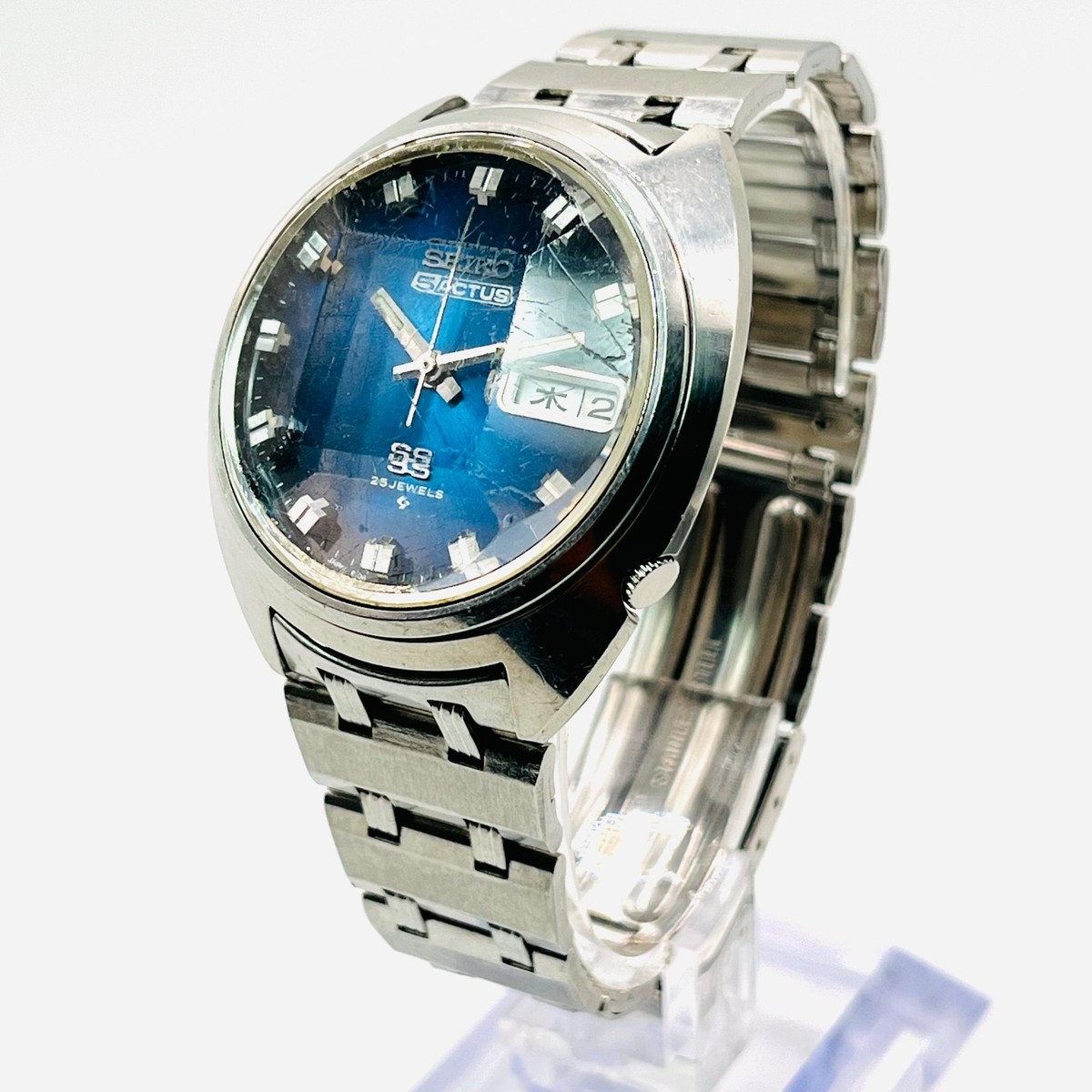 Vintage SEIKO 5 ACTUS SS 6106-7600 Blue Sunbeam Dial 25J Automatic
