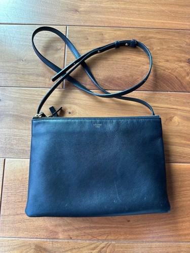 Celine Trio Shoulder Bag Black Leather Gold Hardware