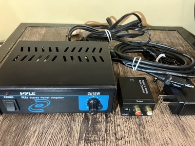Pyle PCA1 Stereo Power Amplifier 2x15W w/ Digital to Optical Converter & Cable