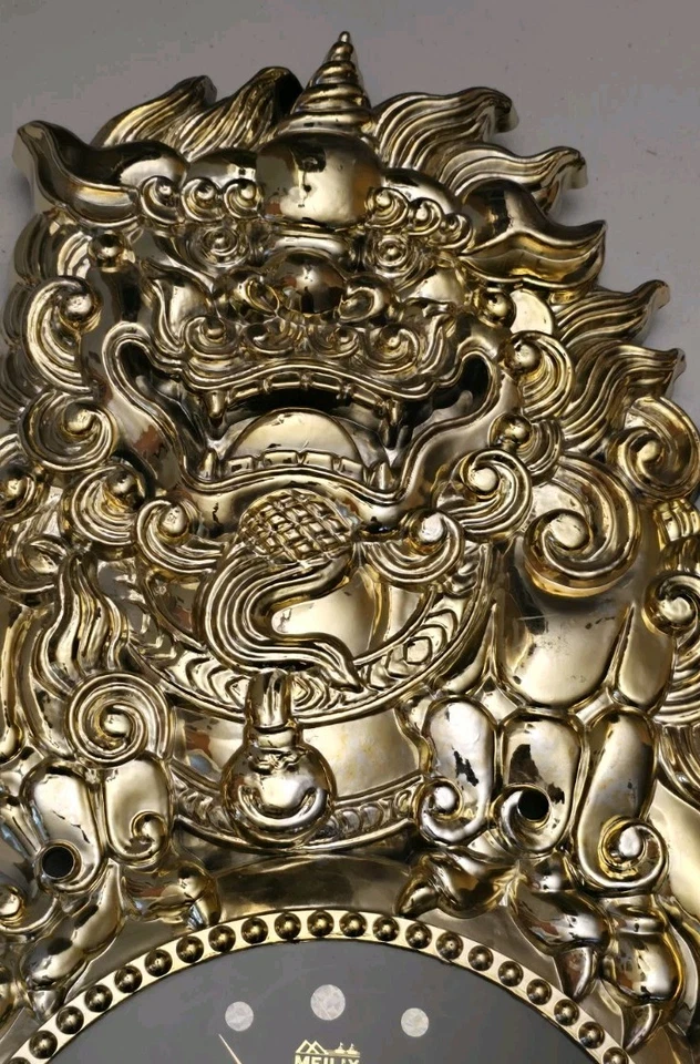 Reloj de Pared Kitsch Big Dragon Mediados de Siglo De Colección Plástico Dorado 23" x 17" Raro Foto 3 de 4