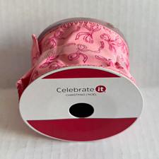 Celebrate It Pink Bow Wire-Edged Ribbon 2.5 in x 20 ft Polyester Christmas