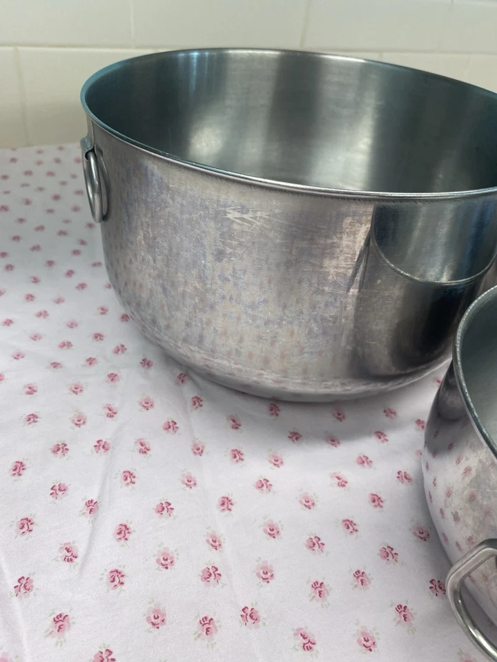 Set 3 Farberware Nesting Mixing Batter Bowls 2 Thumb Rings Stainless Vintage - Image 2 of 4