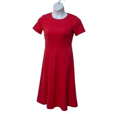 ANN TAYLOR WOMENS SIZE 6 CREW NECK STRETCH MIDI FLARE DRESS CORAL PINK NEW