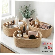 Beautiful Storage Basket Set of 3 - Sturdy Jute Rope Baskets for Jute-Brown