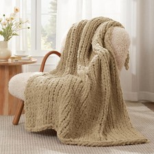 Am lie Home Chunky Knit Throw Blanket for Couch, 50"x60", Beige