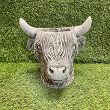 Concrete Highland Cow Head Planter Outdoor Garden Ornament Patio Flower Pot