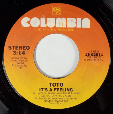 TOTO: It's A Feeling / Rosanna COLUMBIA RECORDS 7'' Single 45 RPM