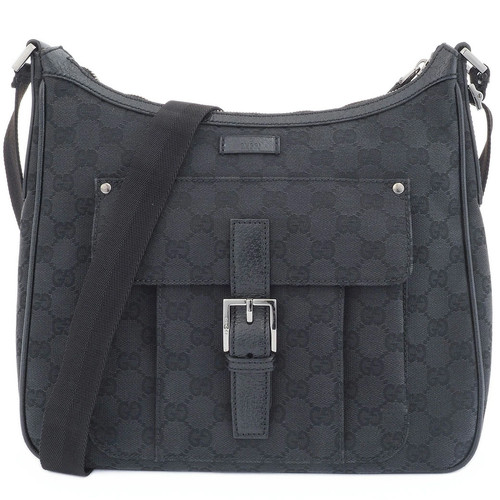 Gucci Bag Used Shoulder Crossbody Gg Canvas Black 114272