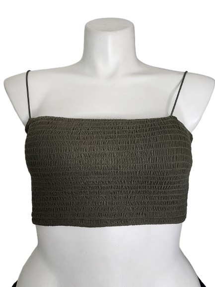 Anthropologie Maeve Cropped Smocked Tube Top Women's L Olive Green
