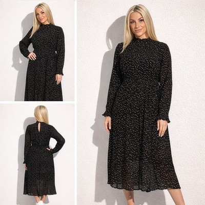 VILA Damen Kleid Gr. 36   Schwarzes Kleid mit Punkten Langarm   D35