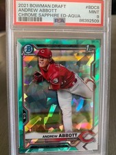 2021 BOWMAN DRAFT CHROME SAPPHIRE AQUA 'D 11/20 ANDREW ABBOTT PSA 9 REDS FRESH!