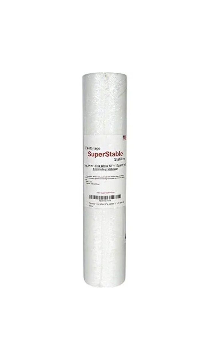 Tear Away Stabilizer White 1.5 oz 12 inch x 10 Yard Roll. SuperStable Embroidery Stabilizer Backing