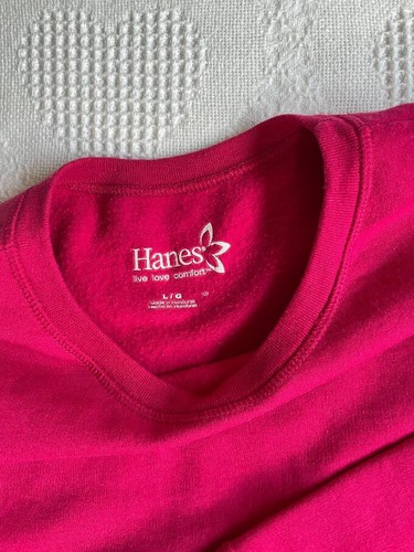 Vintage Hanes Damen Langarm Sweatshirt mit Rundhalsausschnitt ~ Hot Pink ~ Größe L - Bild 3 von 3