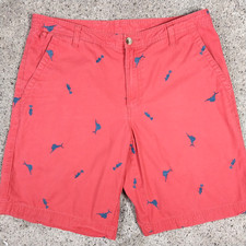 Mens Columbia PFG Shorts 34w Pink Embroidered Marlins Nautical 10" Inseam