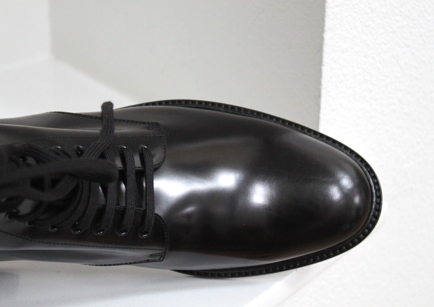 Scarpe uomo stivali stringati Saint Laurent Vaughn in pelle nera taglia 12 US 45