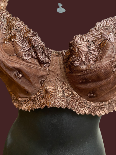 Carnival Full Figure Floral Sheer Lace Embroidered Bra Brown Underwire 38D - Picture 3 of 5