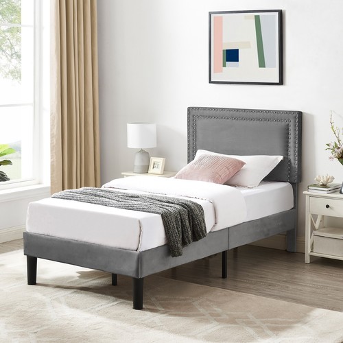 Upholstered Twin/Full/Queen Size Bed Frame Platform with Headboard Wooden Slat - Picture 30 of 106
