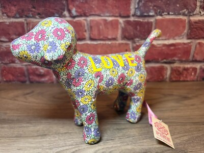NEW VICTORIAS SECRET PINK LOVE PLUSH DOG FLORAL FLOWER STUFFED ANIMAL PUPPY 8''